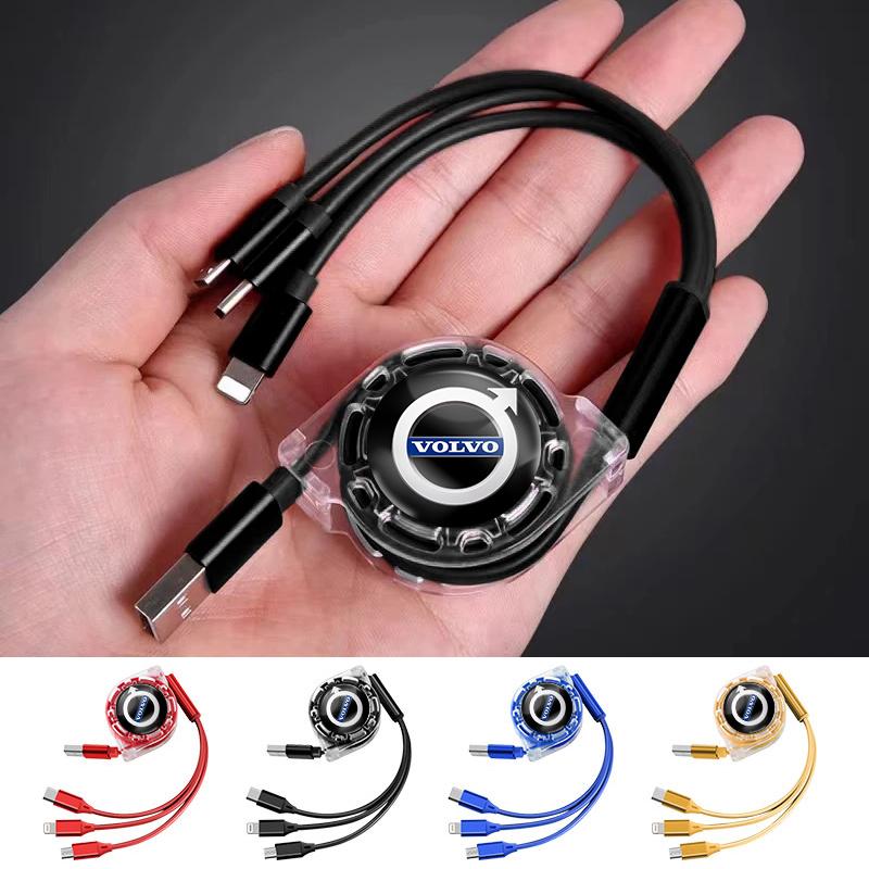 3 In 1 Charge Cable Cord Multi Port Charging Wire Line For Volvo V60 XC90 V40 XC60 V50 S60 C30 V70 S90 XC40 S80 T6 V90 EX30 EX90 OV4