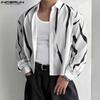 INCERUN Oversized Men Lapel Neck Long Sleeve Striped Casual Loose Shirts