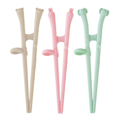 EDISONmama Bebebird Ohashijozu (Beige) Bear Chopsticks for Right-Handed Practice, Perfect for Graduating from Training Chopsticks, Includes Ring, Dish