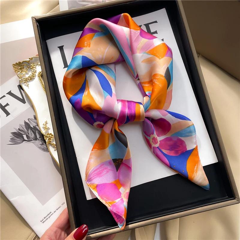 2024 Luxury Square Silk Scarf for Women Hijab Hair Bands Neckerchief Female Satin Shawl Ribbon Headband Fashion Wraps Bandana