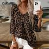 Женская мода весна-лето леопардовый принт рубашка с коротким рукавом V-образный вырез завязка пуловер топы