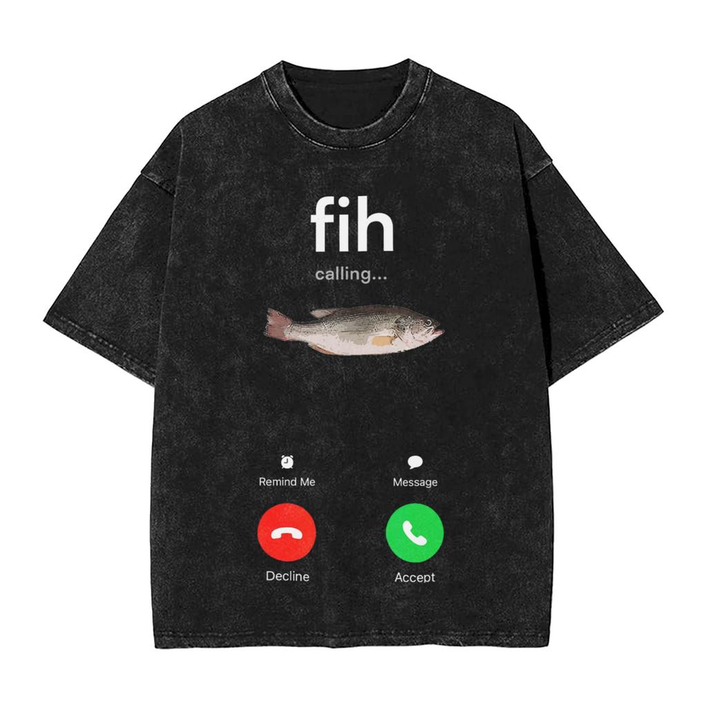 Fih Calling Decline Accept Phone Call Funny Fish Tshirt Loose T Shirts Short Sleeve Tops Summer Cotton Oneck Oversize Tees
