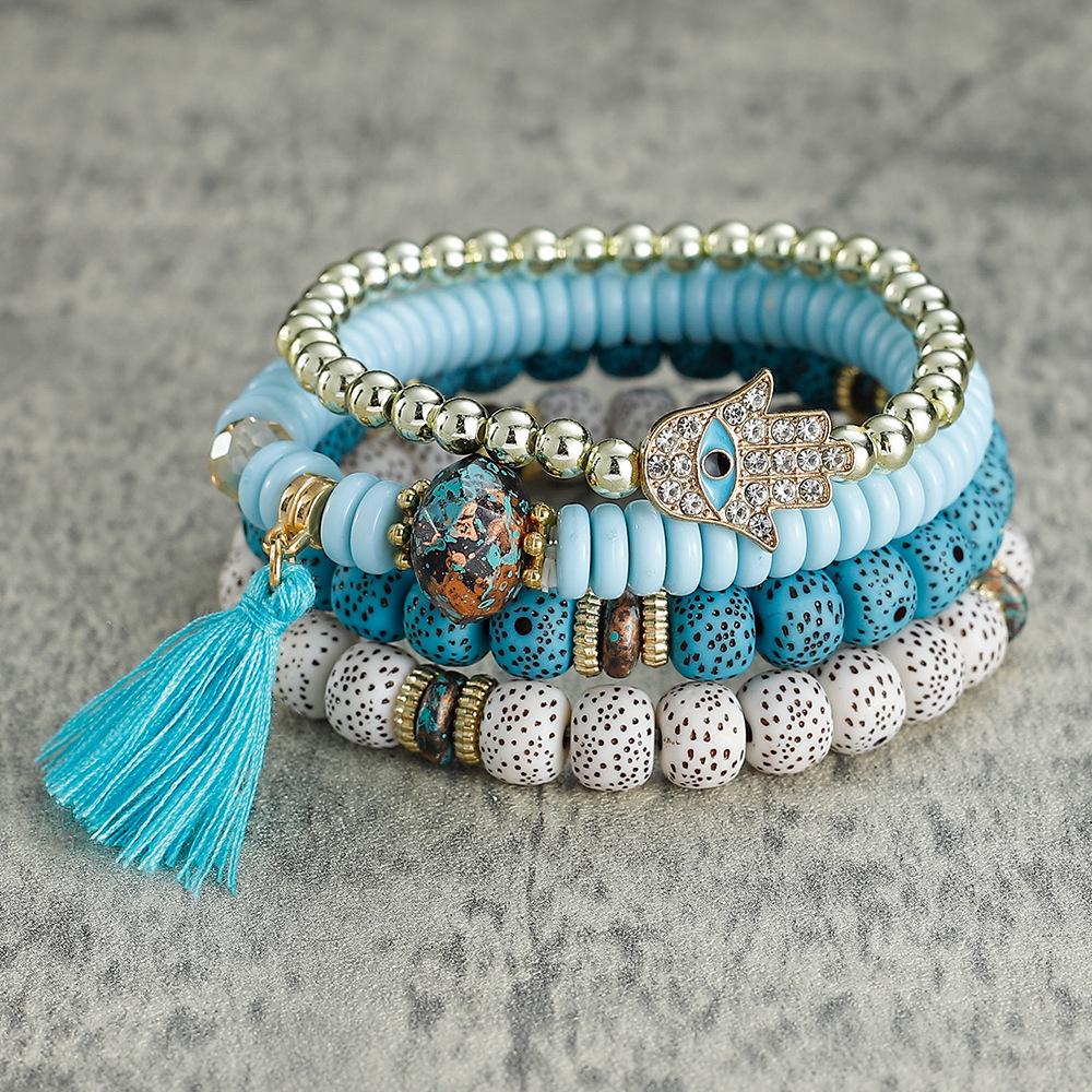Богемский многослойный браслет из бисера с кисточками и ладонью от сглаза для мужчин и женщин