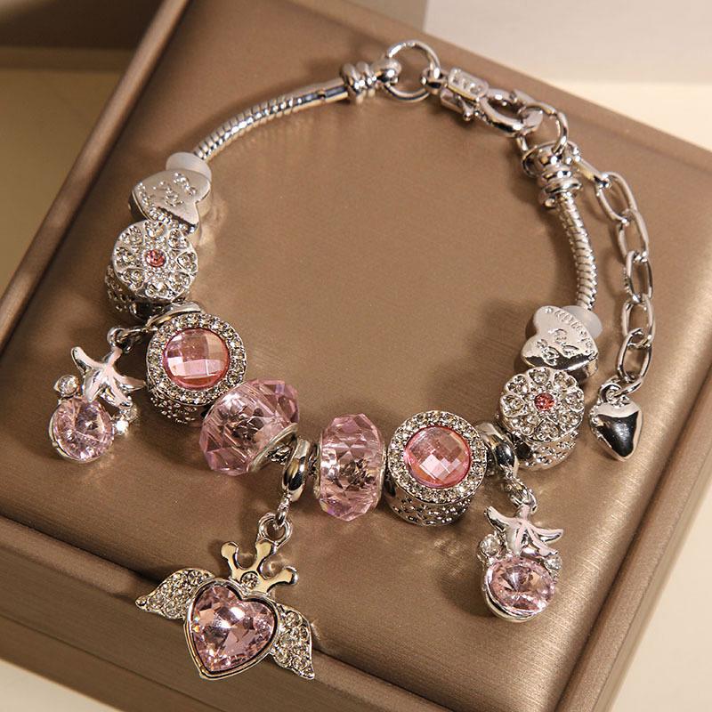 Изысканный браслет из розовых стеклянных бусин в форме сердца: Шикарный, Модный Подарок для Лучших Друзей