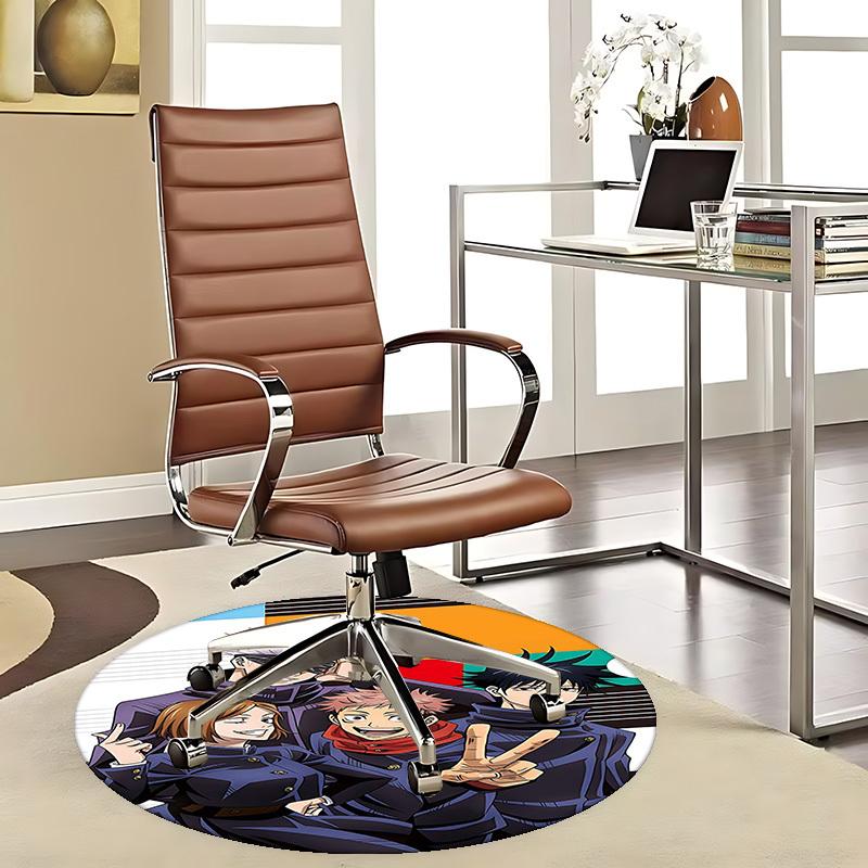 1pc Anime Cartoon Design Round Carpet Office Chair Mat, NonSlip Rug for Home Decor
