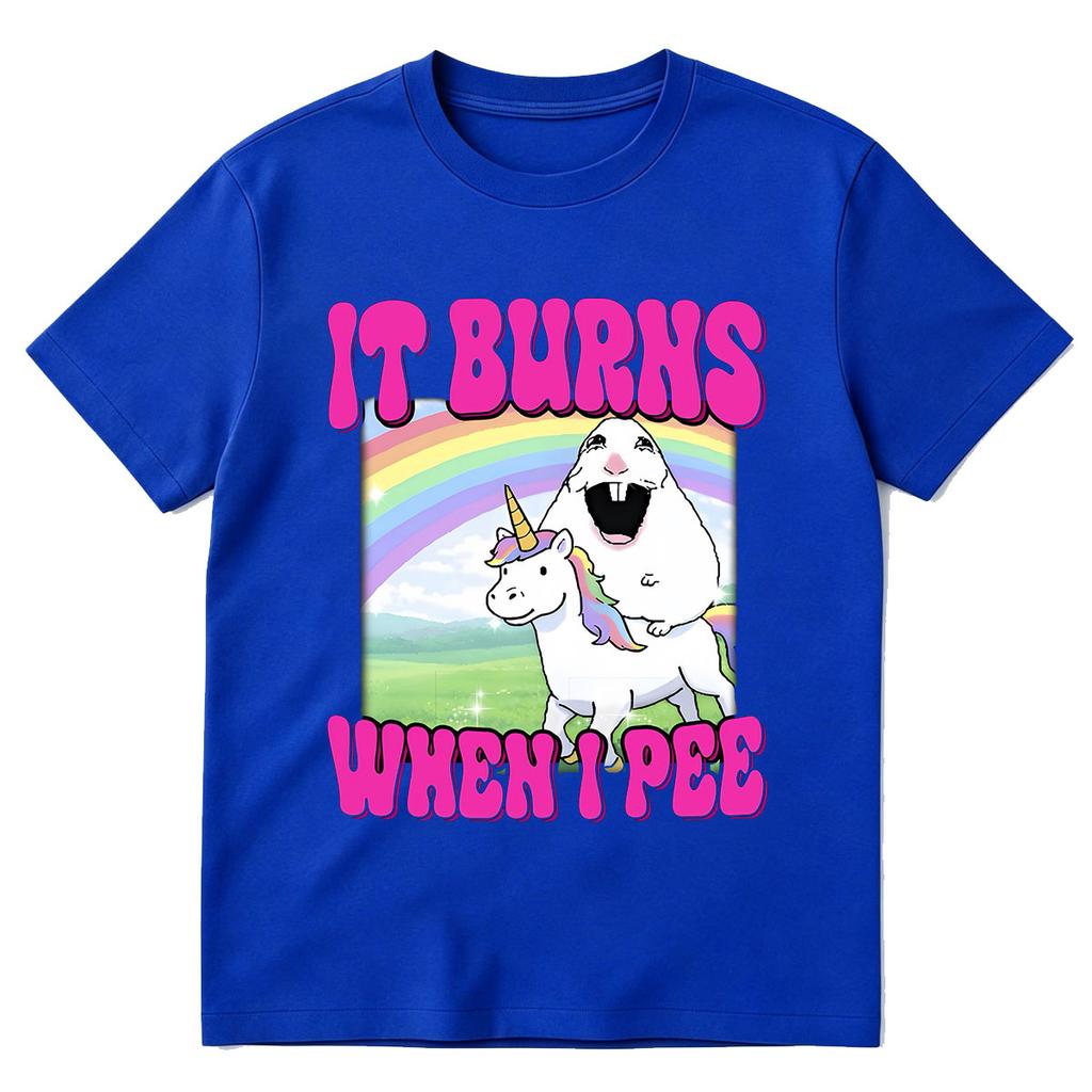 It Burns When I Pee Hamster Funny Meme Graphic T-shirts Men Women Fashion 100% Cotton Short Sleeve Oversized T-shirt Streetwear