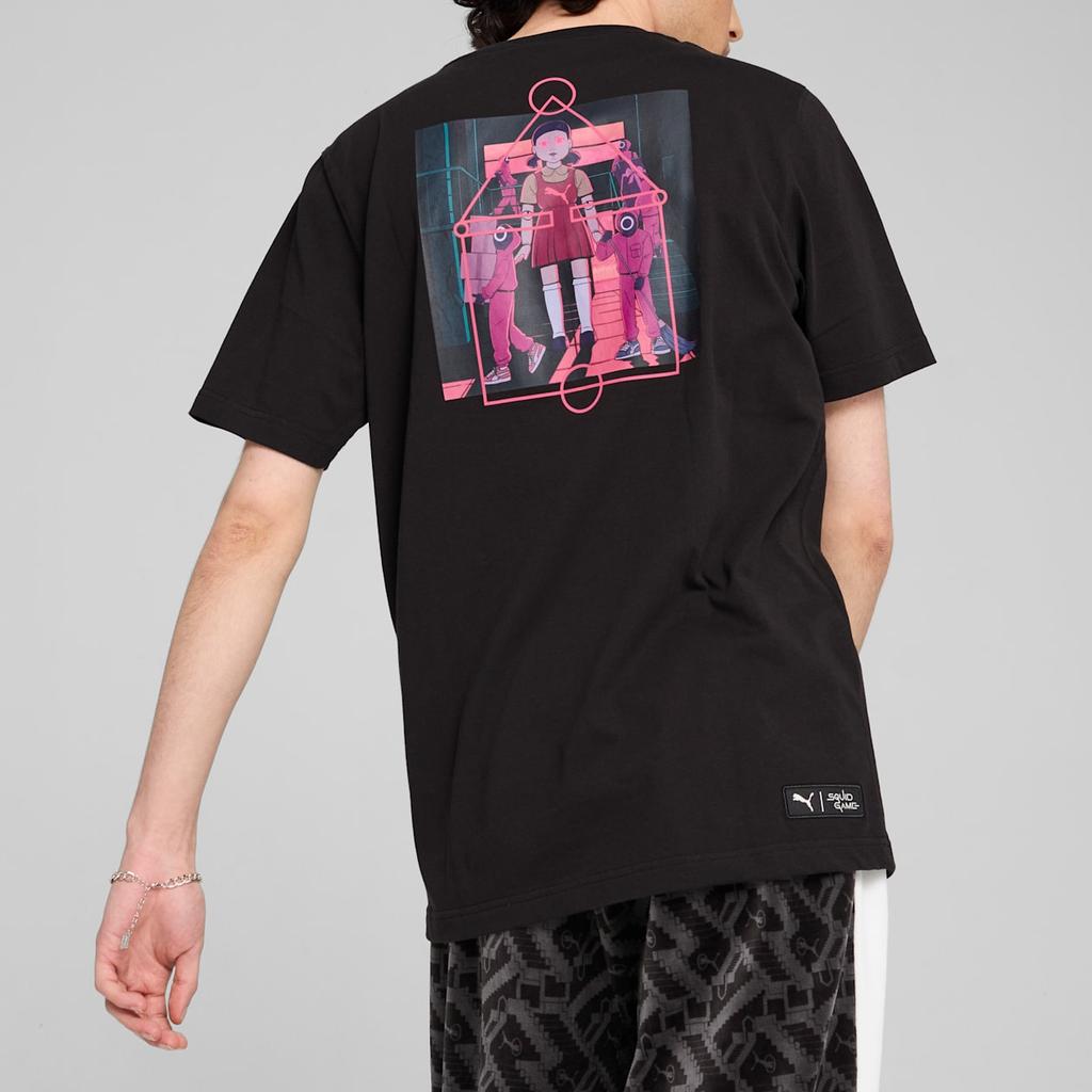 Puma X Коллаборация Squid Game Удобная Универсальная Футболка с Круглым Вырезом и Коротким Рукавом Мужская Футболка Черная 62742601