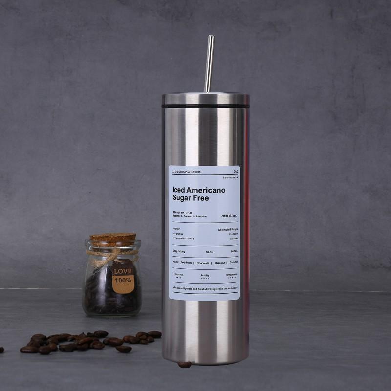Stainless Steel Vacuum Insulated Travel Coffee Cup With Straw 600ml Double Wall Car Mug Office Commute