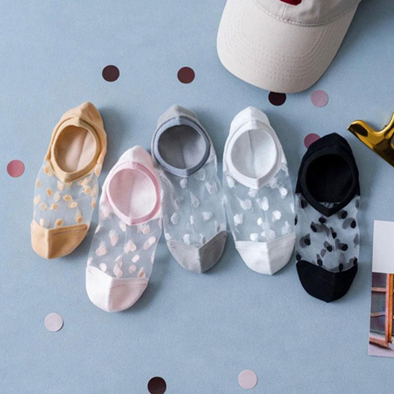 Женские носки до щиколотки, прозрачные невидимые сетчатые носки-лодочки в горошек, летние хлопковые носки