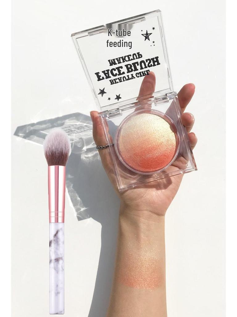 KQTQK Kuku Han Society Палетка румян и хайлайтера Всё-в-одном: Запеченное яйцо с нюдовым градиентом для натурального макияжа и теней двойного назначения.