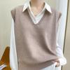 Autumn Women's Knitted Vest Korean Version V-neck Solid Color Pullover, Casual Shoulder Loose Outer Sleeveless Sweater