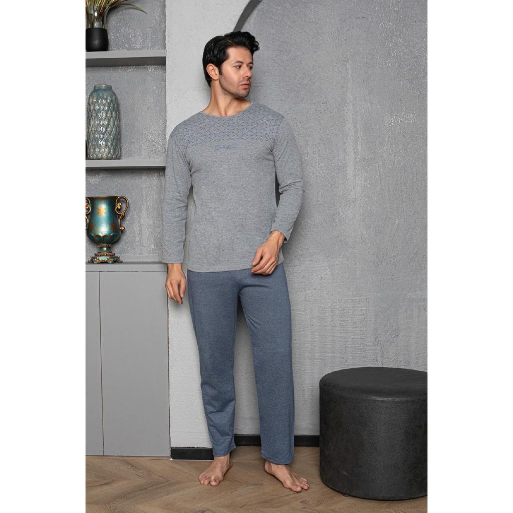Мужской хлопковый пижамный комплект с длинными рукавами. Сезонный продукт.