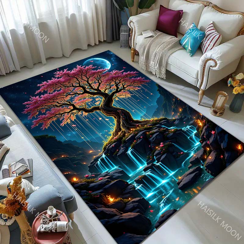 Fantasy Starry Sky Tree of Life Carpet for Living Room Bedroom Bedside Floor Mat Cloakroom Kids Activity Area Rugs Large Size