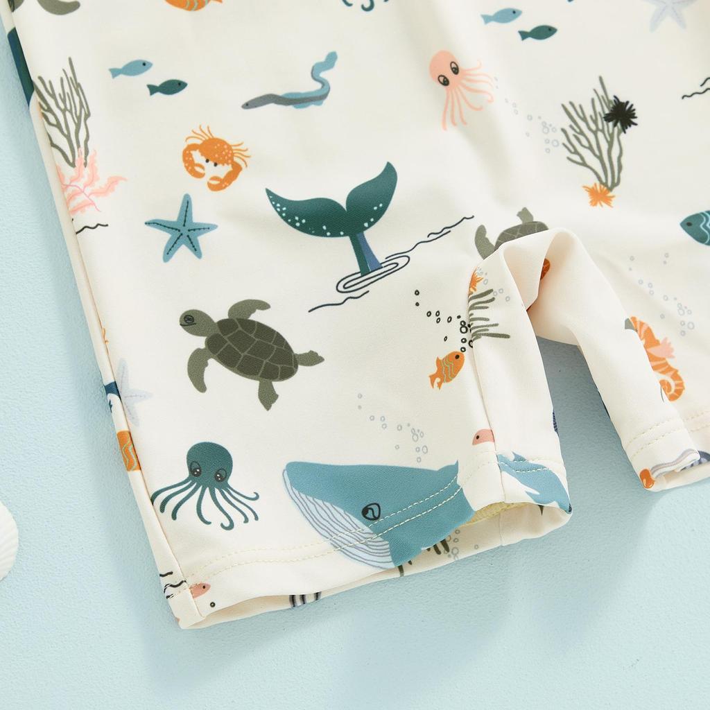 Купальник для маленьких мальчиков 3, 6, 12 месяцев, 2, 3 лет, солнцезащитный купальник с короткими рукавами и круглым вырезом, на молнии с животным принтом и шляпой