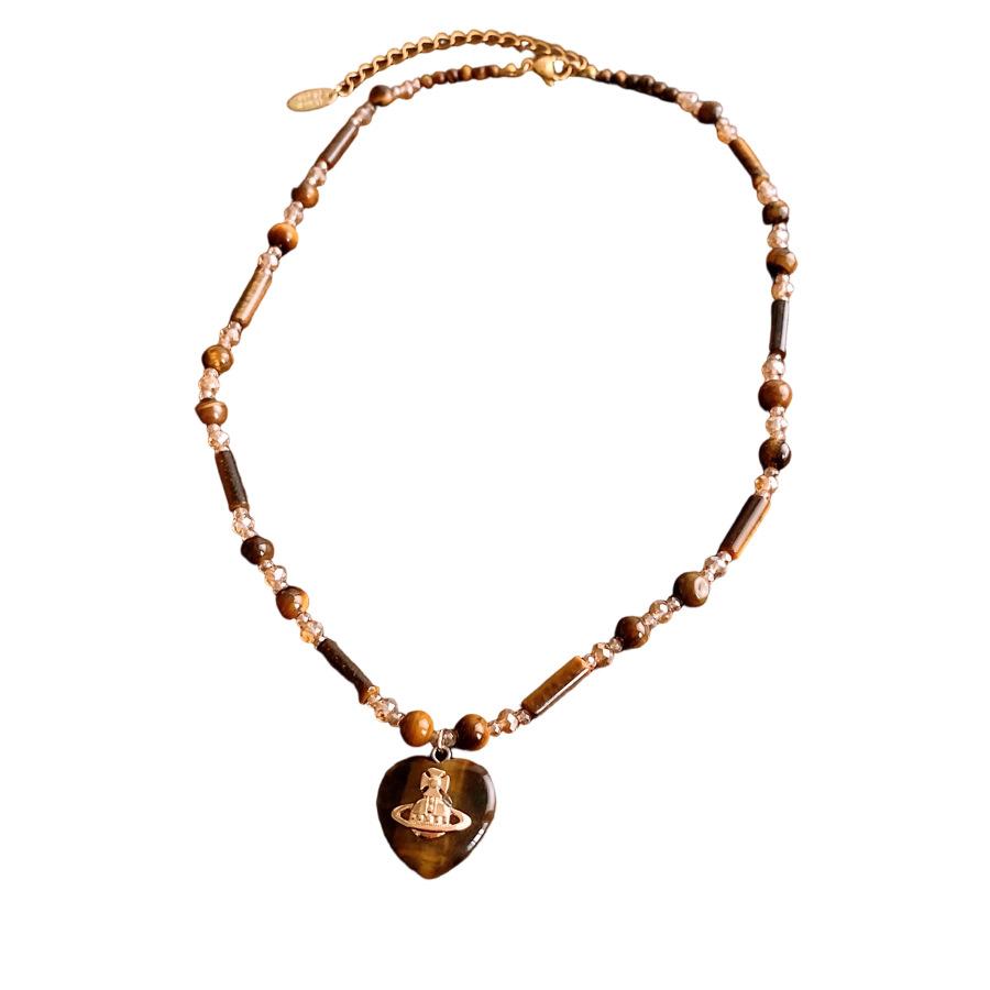 Maillard Ожерелье с подвеской в виде сердца из камня Тигровый глаз, премиальная цепочка для свитера в стиле легкой роскоши, ретро, универсальное ожерелье для женщин