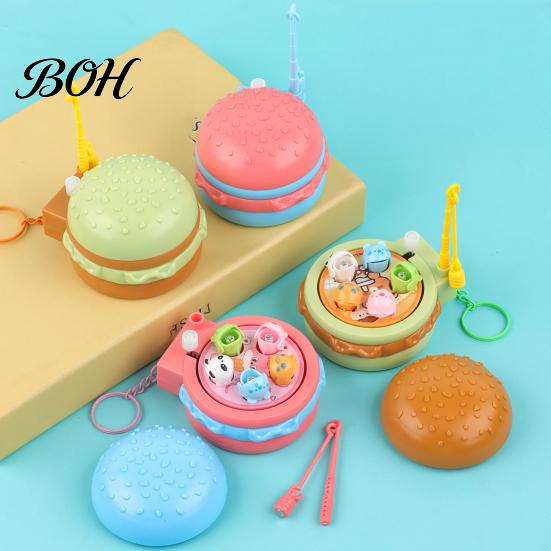 Interactive Fishing Games Hamburger Magnetic Toy Keychain, Rotatable Board Game Lightweight with Keyring, Backpack Handbag Schoolbag Charm Keychain