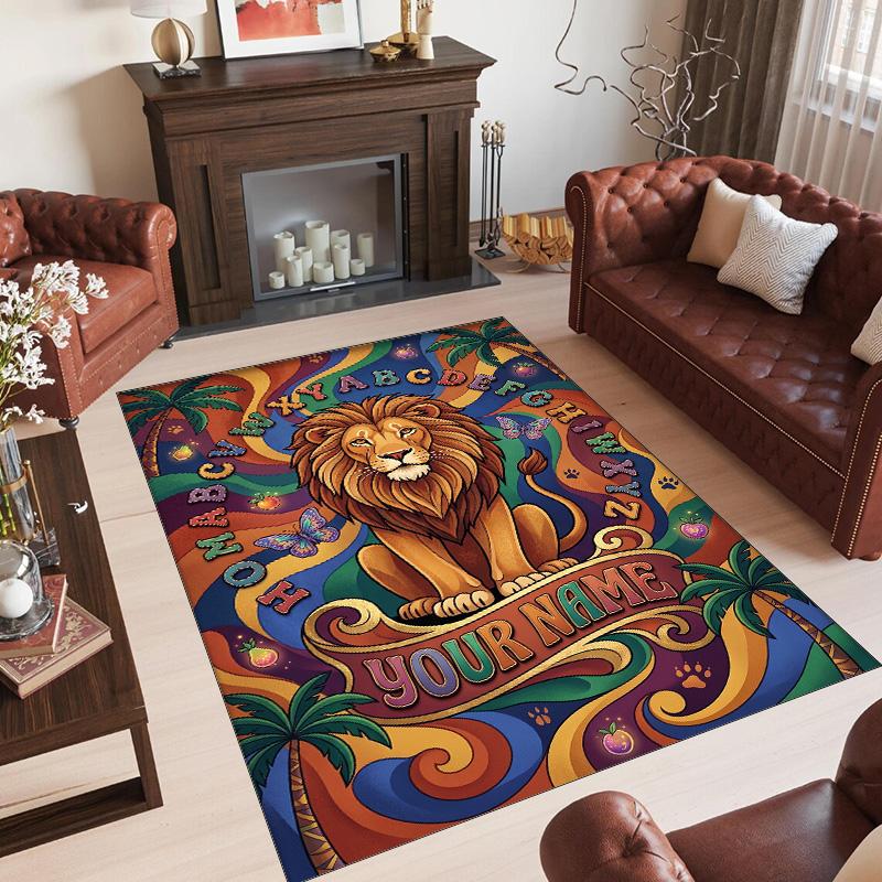 Leopard Theme Crystal Velvet Floor Rug Personalized Custom Name Text Warm Carpet Home Decoration