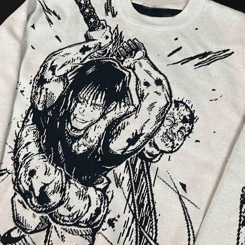 Женский пуловер с круглым вырезом и принтом аниме в готическом стиле, уличное платье, трикотажное мужское платье Harajuku Y2k