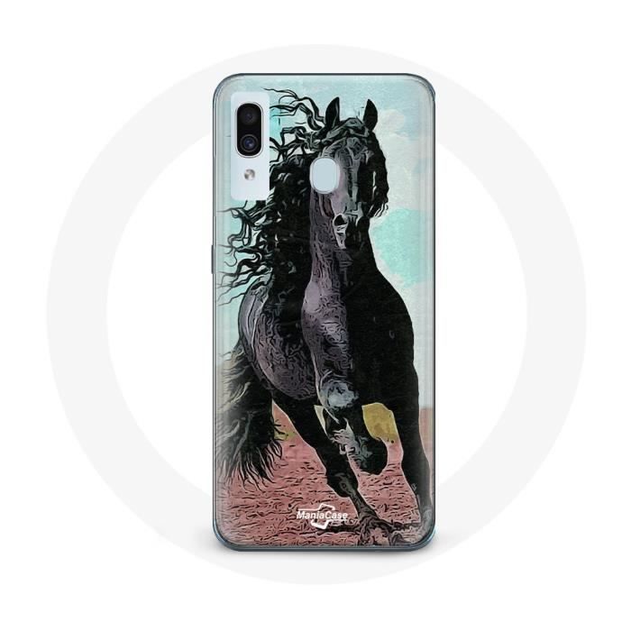 Coque pour samsung galaxy A40 Cheval Noir De La Race Frisonne