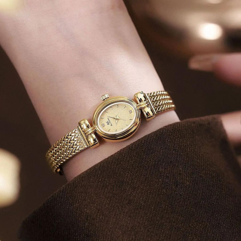 Luxury Ladies' Gold Watch Elegant Retro Waterproof Quartz Wristwatch Mesh Belt Small Clock New Model Gift For Women