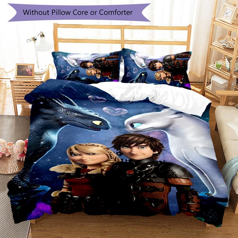 Toothless 3pcs Bedding Set Duvet Cover Closure Includes 1 Duvet Cover & 2 Pillowcases for All Seasons Bedroom Home Dorm Decor