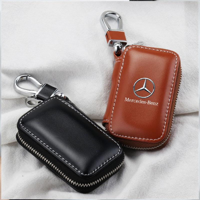 D4Car Key Bag Zipper Case Leather Key Fob Pouch For Mercedes benz E GLK CLS A W204 W213 W221 ML ABR Apple Tree c200 Accessories