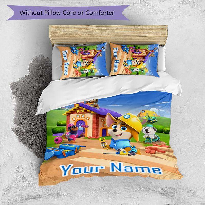 3pcs Pupstruction Cover Set - Personalized Name, HD Printed Bedding with 1 Cover and 2 Pillowcases - Perfect for Home Decor, Easy Care