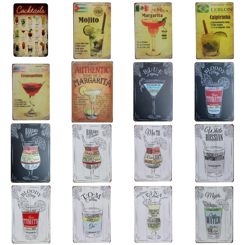 Классические рецепты коктейлей, металлические жестяные вывески Caipitinha Cosmopolitan Blue Lagoon Bahama Mama, Bloody Mary, настенный декор, доска в стиле ретро-паб
