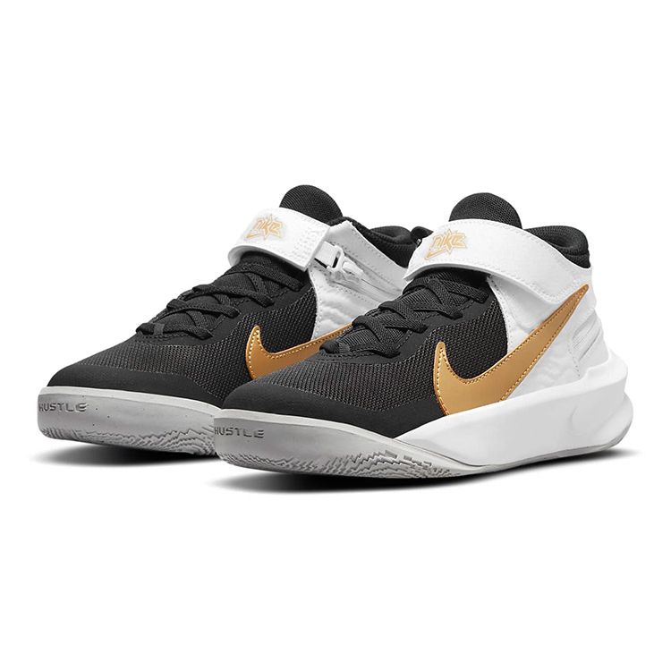 Nike Детские кроссовки Team Hustle D10 FlyEase GS Black White Metallic Gold Photon-Dust DD7303-002