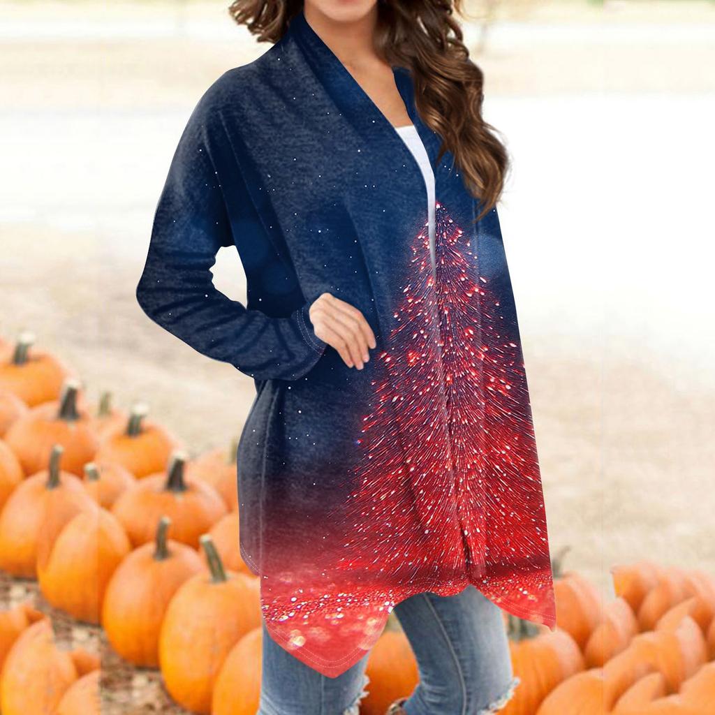 Женская модная повседневная куртка-кардиган средней длины с принтом, пальто