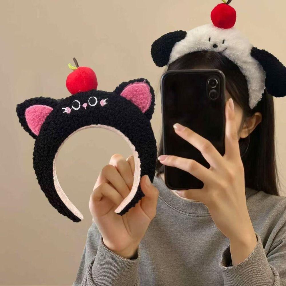 Cute Puppy Ear Cartoon Headband Cat Dog Fluffy Plush Headband Photography Headwear Face Wash Headband Ladies
