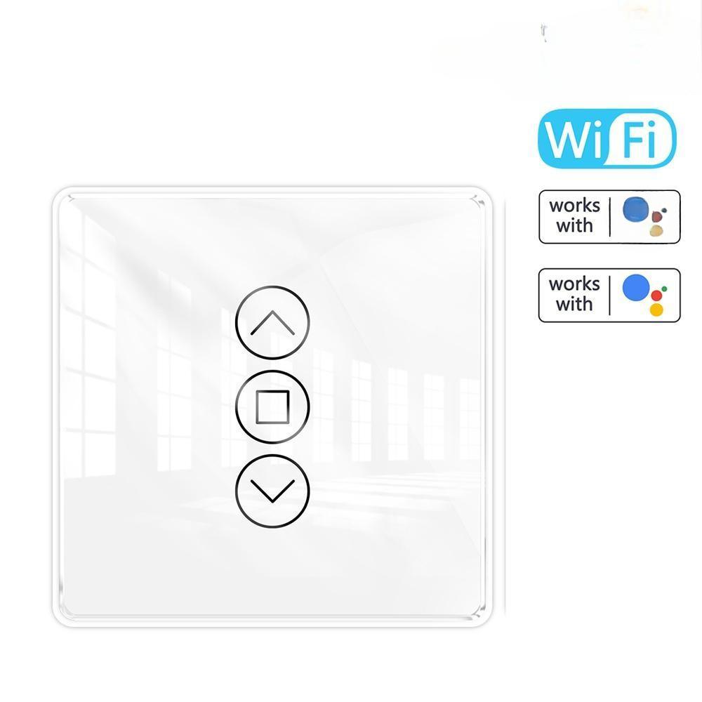 Умный Wi-Fi выключатель для штор Tuya, дуговое стекло, сенсорный экран, панель управления шторами, совместим с Alexa Assistant