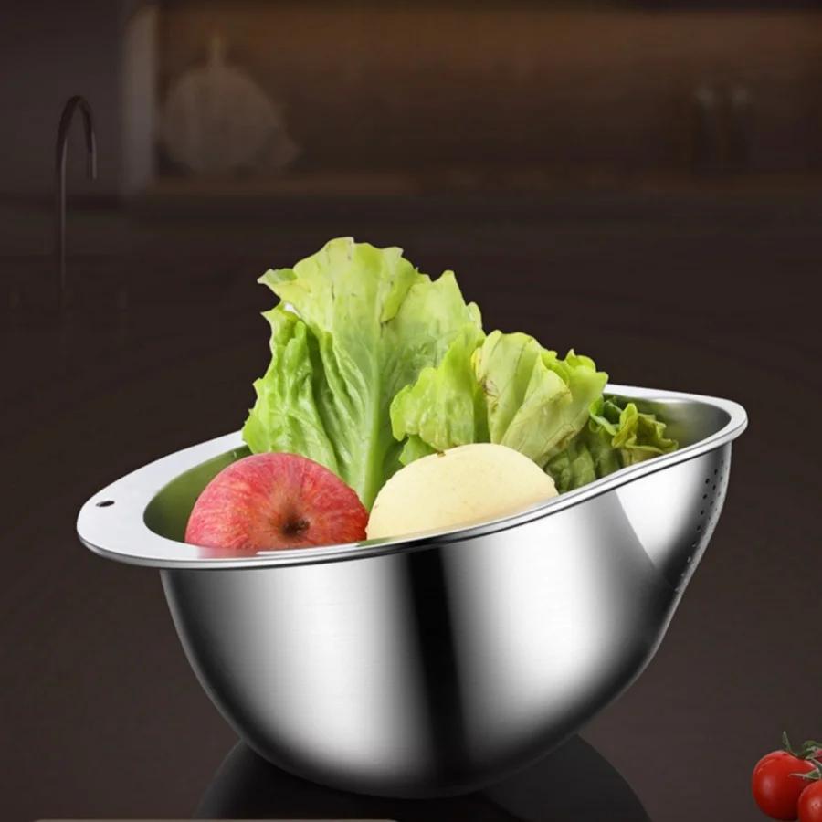 New Rice Washer Strainer Bowl Stainless SteelRice Washing Bowl Rice Sieve Colander Fruit and Vegetable Strainer Kitchen Tools