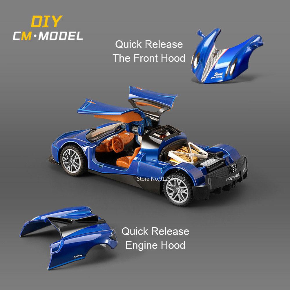 1:43 Scale Pagani Zonda R AE86 DIY Car Model Toy Alloy Body Rubber Tires Detachable Parts Miniature Vehicles Models Boys Gifts