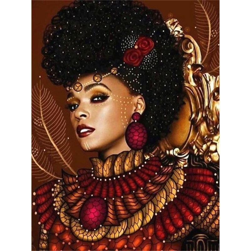 African Diy 5d Women Mosaic Diamond Embroidery Kit Diamond Painting Full Drill Round Figure On Wall Decor