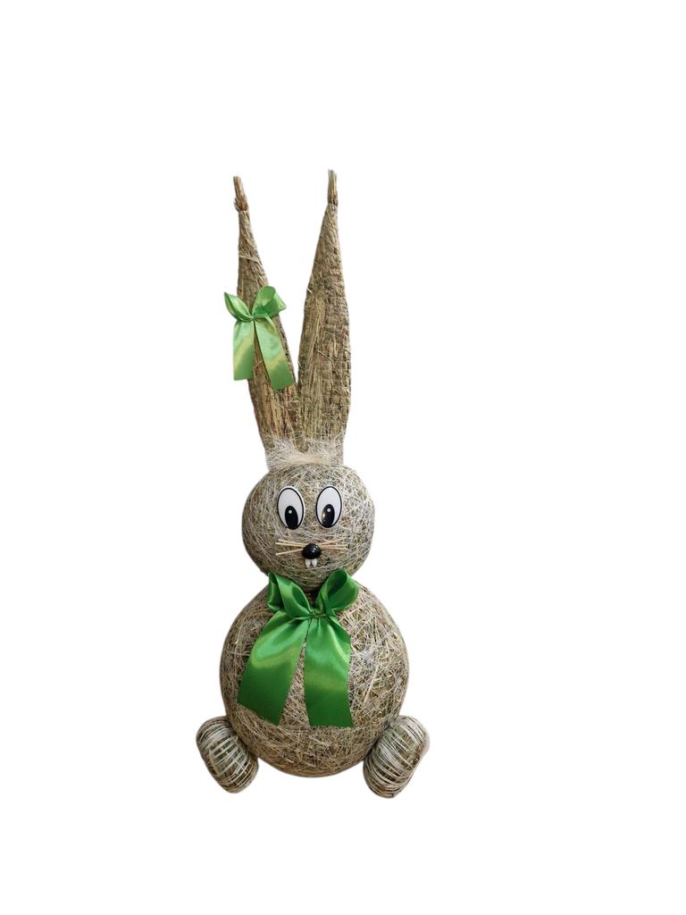Easter Decoration Straw Bunny Figurine With Bow - Medium