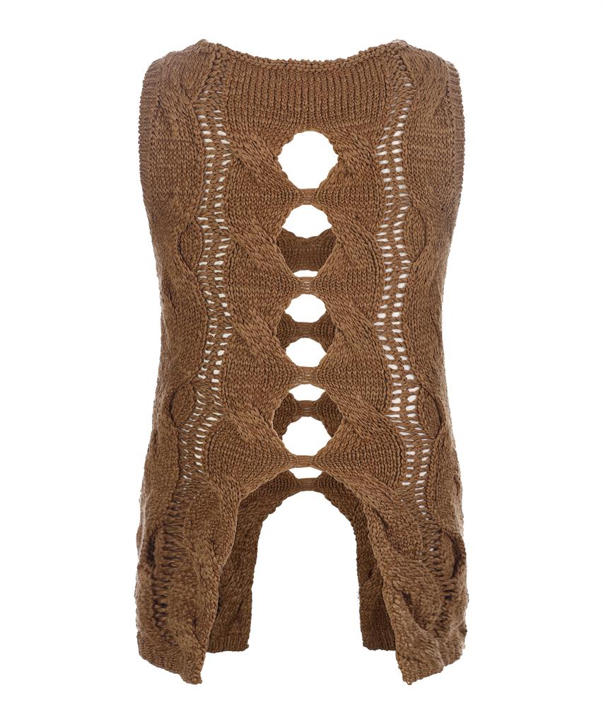 LALAFOX V-Neck Stitch Knit Vest Brown Br2Kv002