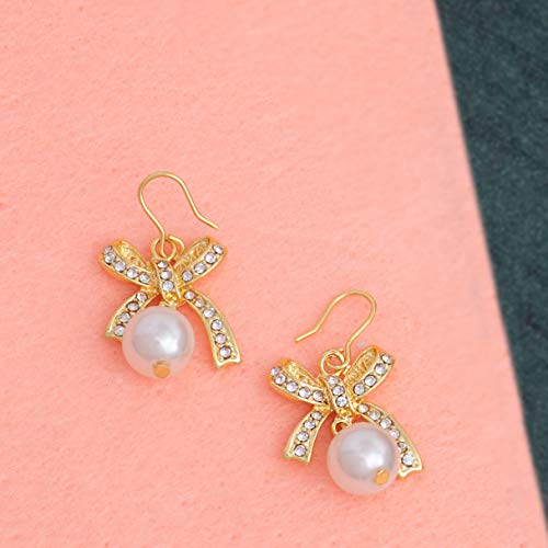 Gehena By Estele — золотистые серьги-подвески с жемчугом и бантом для женщин