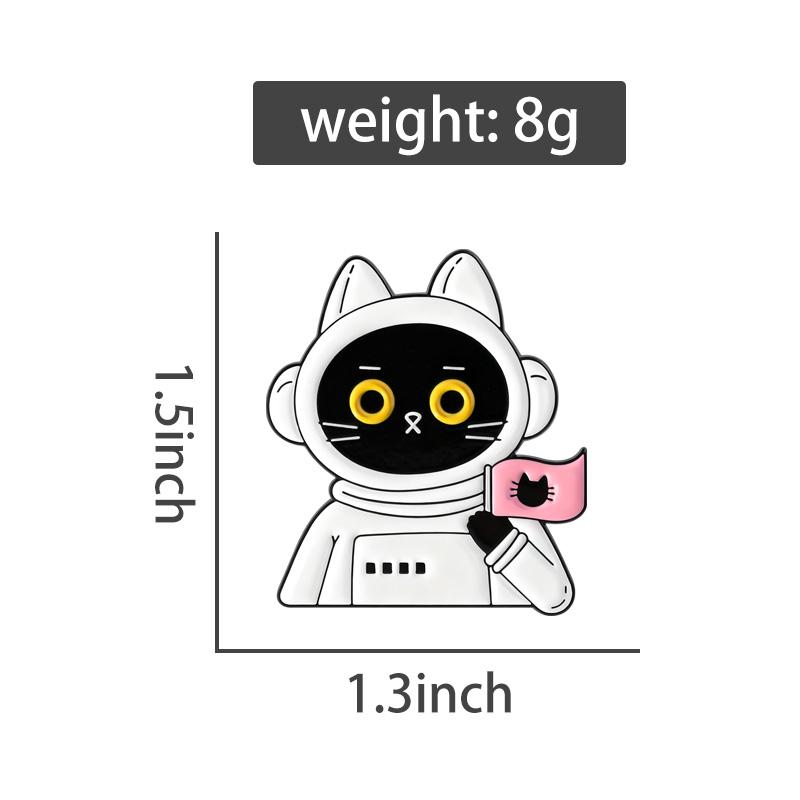Black Cat Astronaut Enamel Pins Funny Traveling in Space Brooches Lapel Badges Cartoon Animal Jewelry Gift for Friends