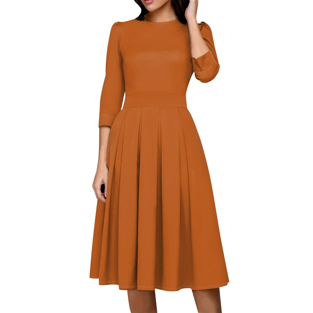 Women's Casual And Fashionable 3/4 Sleeve Pocket With Back Zipper Dress