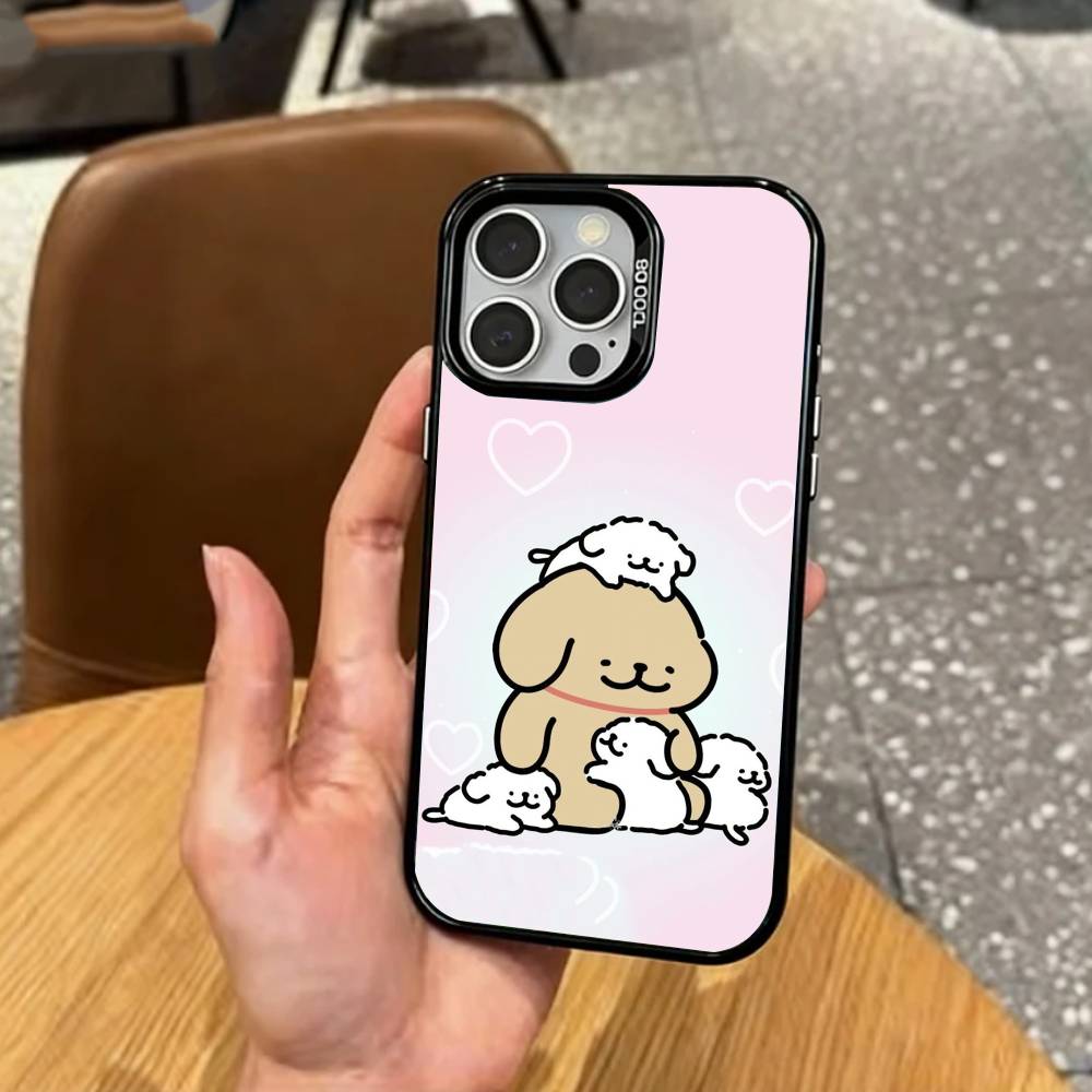 L-Прекрасная Линия Мультяшный Щенок Милый Пес Чехол Для Телефона Для iPhone17,16,15,14,13,12,11 Plus,Pro Max Цветной Посеребренный Внутренний Чехол
