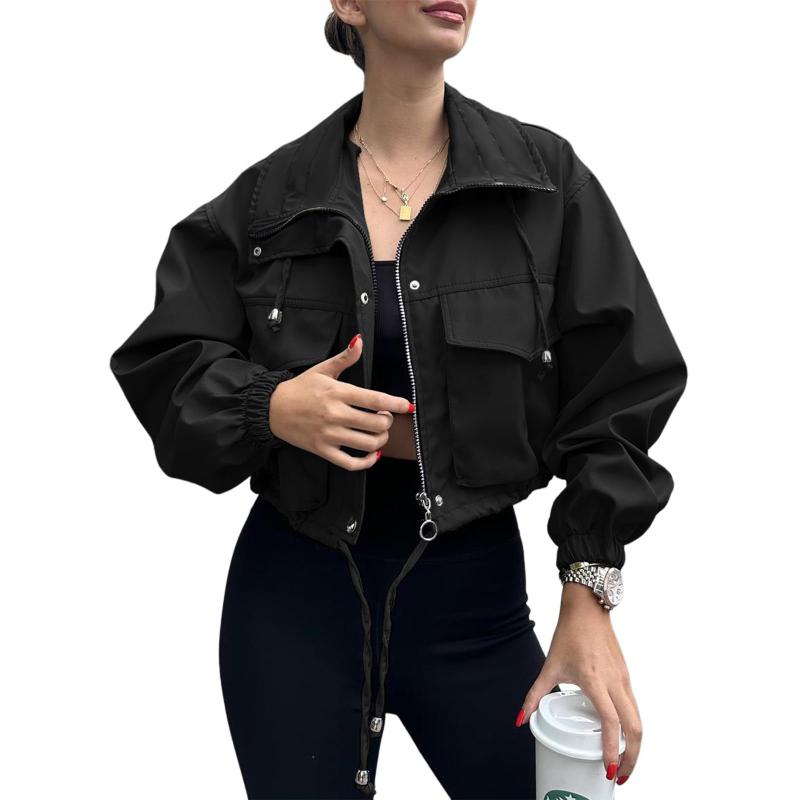 Autumn New Women's Solid Color Women's Short Jacket Zipper Trench Coat