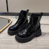 2025 Women's Black Back Zipper Chunky Heel Boots Goth Style Lace Up Solid Color Platform Short Boots for Women Fashion Wing