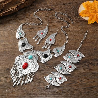 Богемное винтажное ожерелье-чокер с кисточкой из бусин, серьги, браслет для женщин, индийский цыганский бохо африканский этнический набор ювелирных изделий