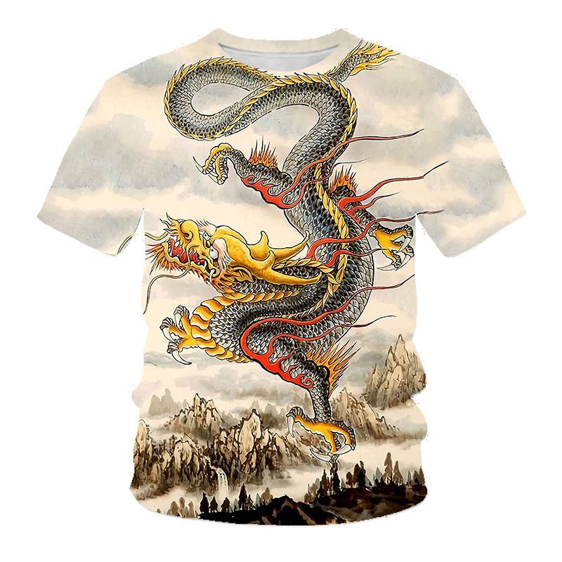 Summer Dragon Animal Pattern Tees Fashion Trend Round Neck Short Sleeved 3D Printed Casual Loose T-Shirts Men’s