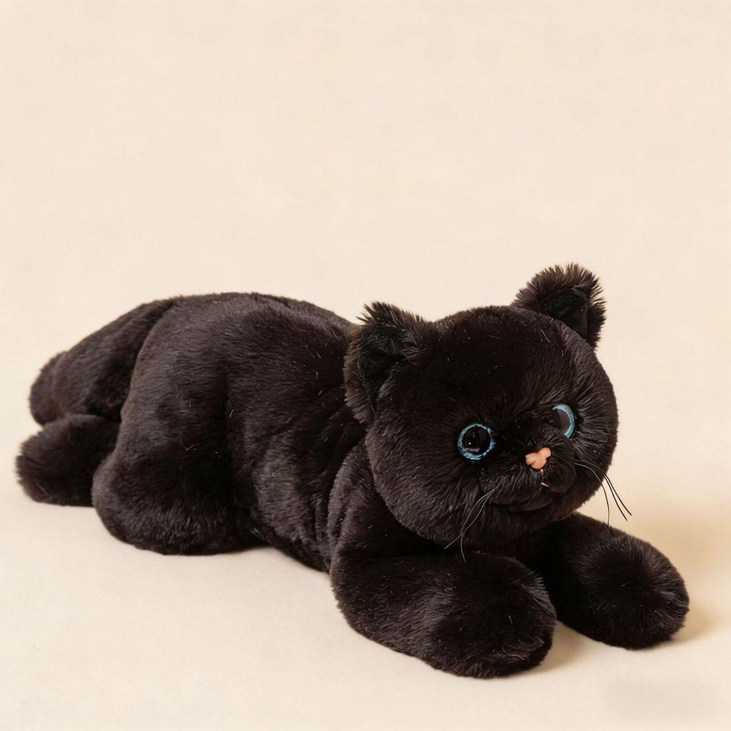 Плюшевая игрушка кошка, черно-белая, с коротким мехом, с большими глазами, для детей и коллекционеров