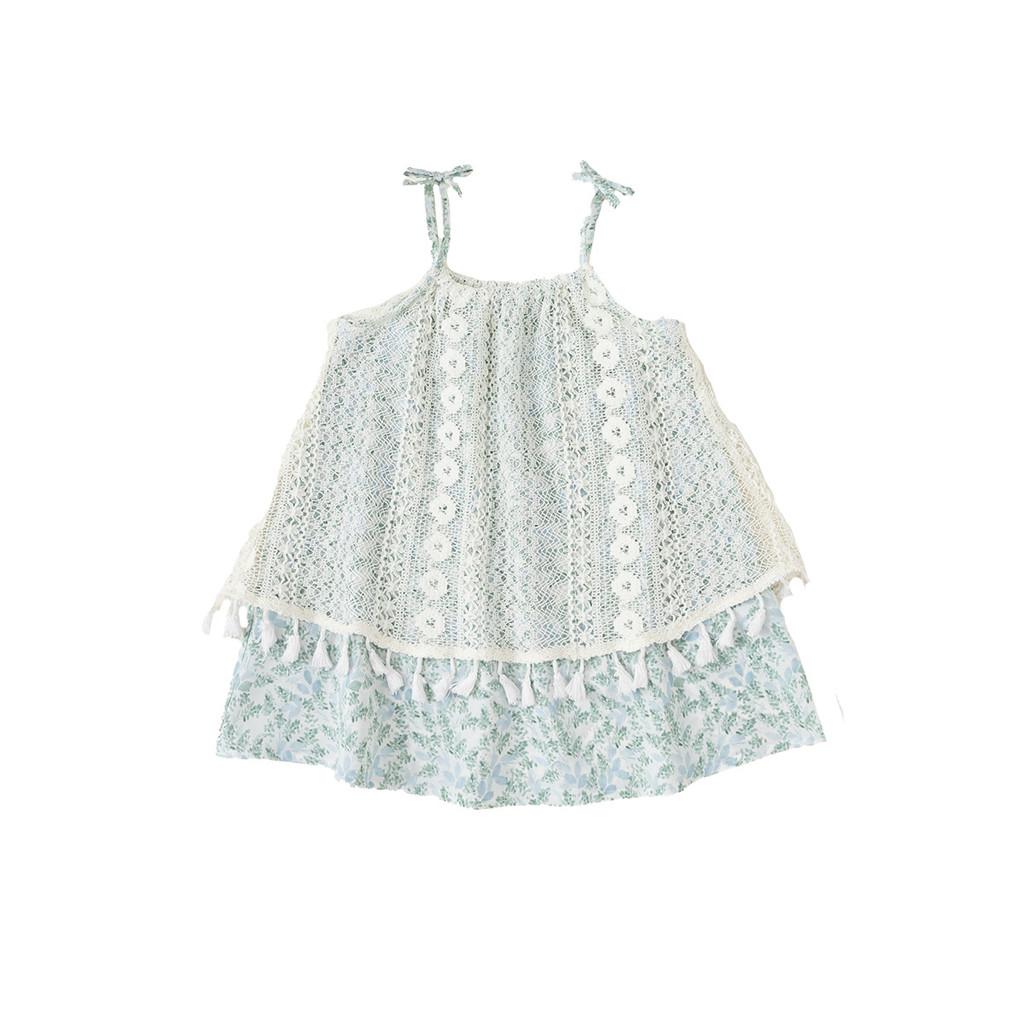 French Vintage Girl Dress With Lace Patchwork For Kids Summer Party Wear