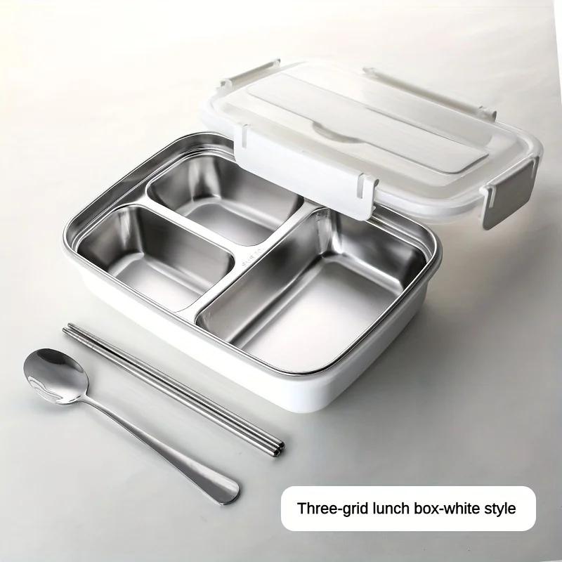 Leak-Proof Stainless Steel Lunch Box with 3 Compartments - Durable, Easy-Clean Bento Container for Students & Office Workers