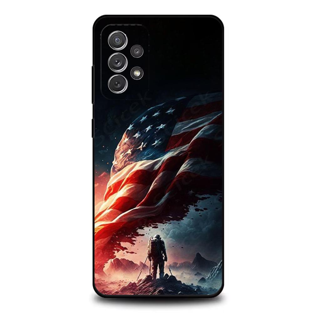 America USA Flag Cool Phone Case For Samsung S25,S24,S21,S22,S23,S30,Ultra,S20,Plus,Fe,Lite,Note,10,9,5G Black Cover