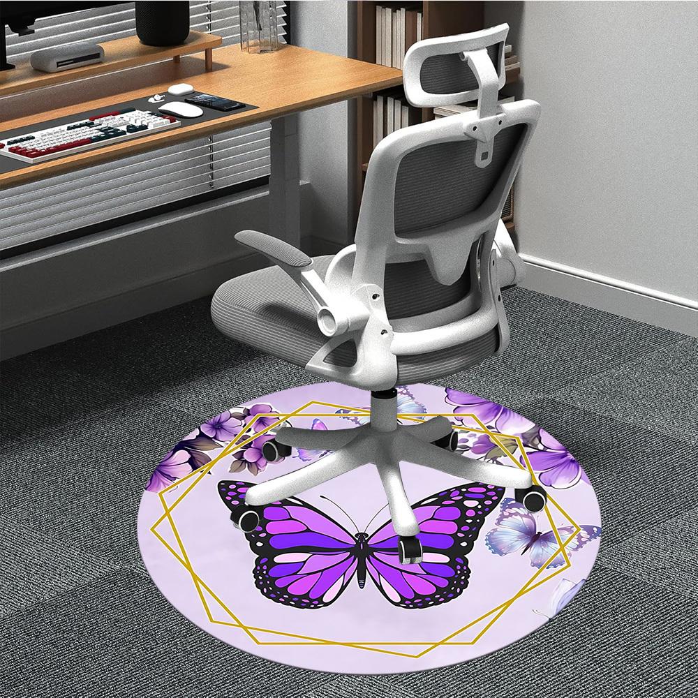 1pc Butterfly, Purple Office Round Rug, Non-slip, Soft and Durable Office Rug for Interior Decoration, Perfect for Office,Decoration yy260204064